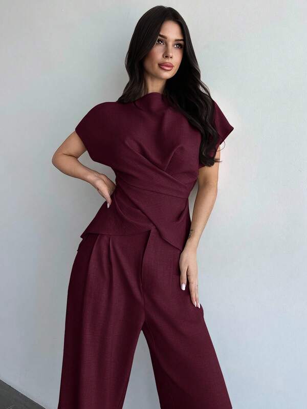 Bazaarioo Women's Elegant Corset Top and Flare Pants 2-Piece Set
