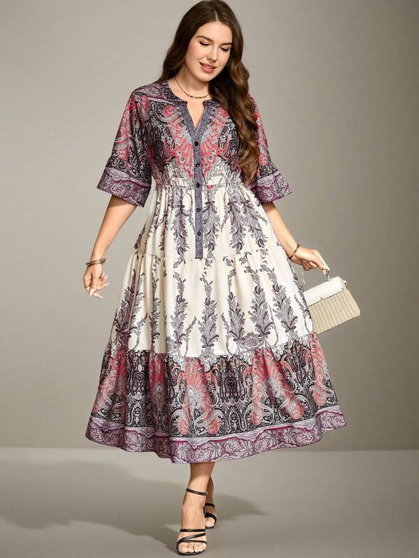 Flouryn Plus Size Random Printed Maxi Dress for Women