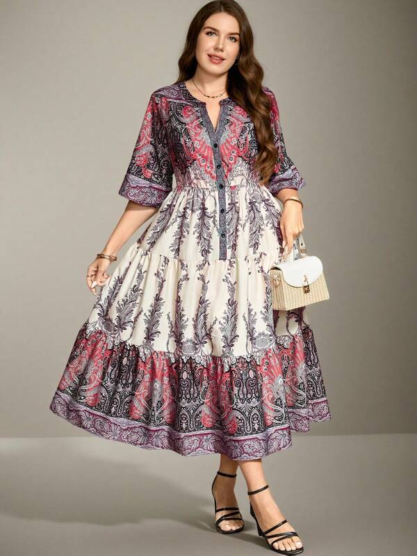 Flouryn Plus Size Random Printed Maxi Dress for Women