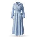 Elegant Polo Collar Shirt Dress with Stripe Pattern
