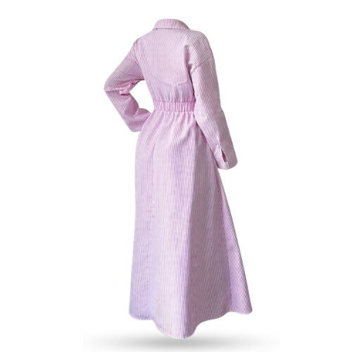 Women's Blue White Striped Shirt Dress with Polo Collar