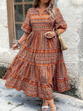 Women's Floral Print Maxi Flare Dress with Ruffle Hem and Short Sleeves for Summer